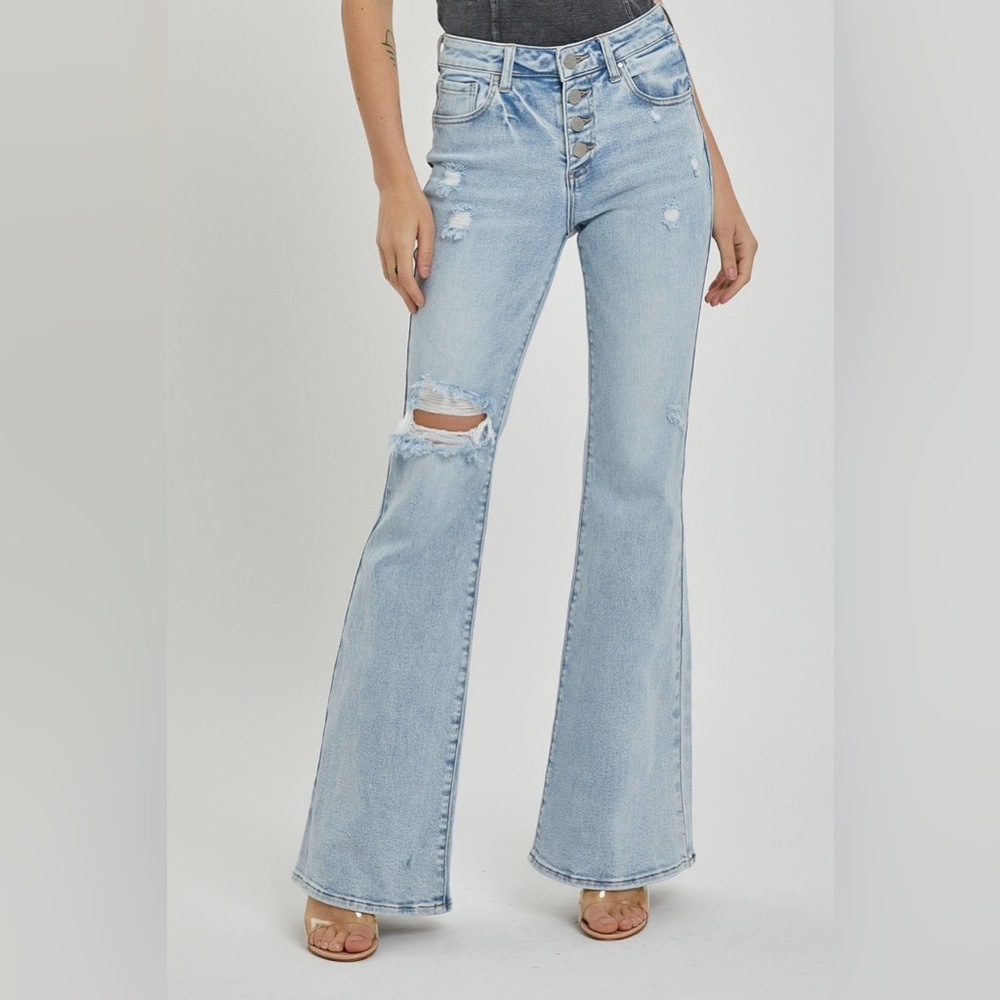 Mid Rise Button Fly Flare Jeans - Risen - Picture 5 of 6